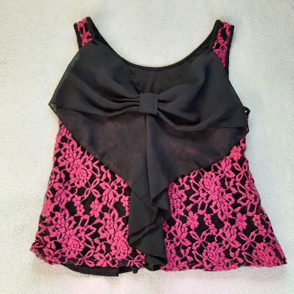 Hot Pink Lace Bow Tank Top/Blouse Size S - Picture 1 of 6